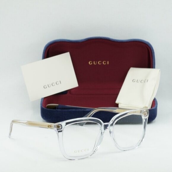 Final Price! Gucci GG1319O 003 Transparent With Gold Eyeglasses - Picture 1 of 10